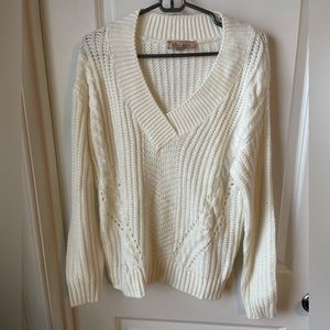 Philosophy White Knit V- Neck Sweater